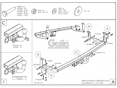 Фаркоп оцинкованный Galia шар A для Renault Kangoo/Mercedes Citan 2010-2021
